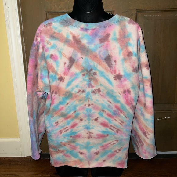 Gildan Tie-Dye Crop High Low Crewneck Long Wide Sleeve Sweatshirt Size M - Picture 7 of 11